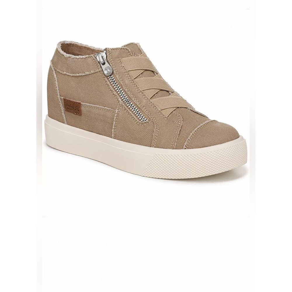 Blowfish Malibu Womens Wedge Sneakers Tan Canvas High Top Zipper Shoes